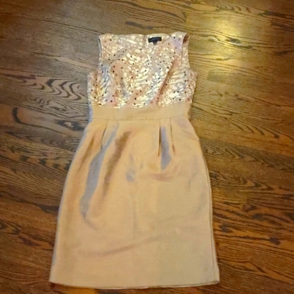 Tahari Sheath Dress Taupe Gold 4